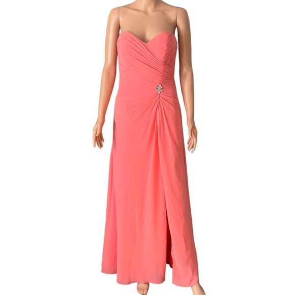 MORI LEE by Madeline Gardner Strapless Coral Gown Size 8 - Picture 2 of 14